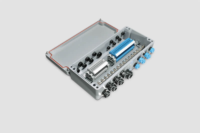 Aluminium ex-approved terminal enclosure on a grey background