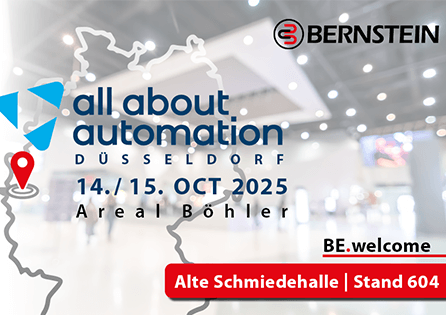 Cover image: all about automation Düsseldorf with date, location, and BERNSTEIN booth information