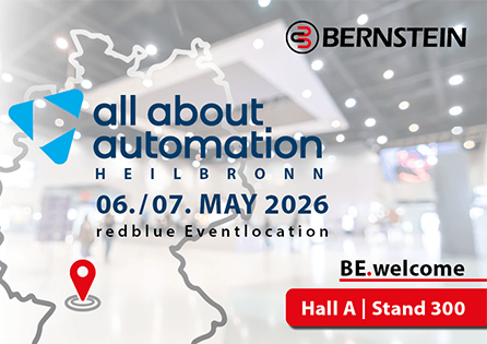 Cover image: all about automation Heilbronn with date, location, and BERNSTEIN booth information
